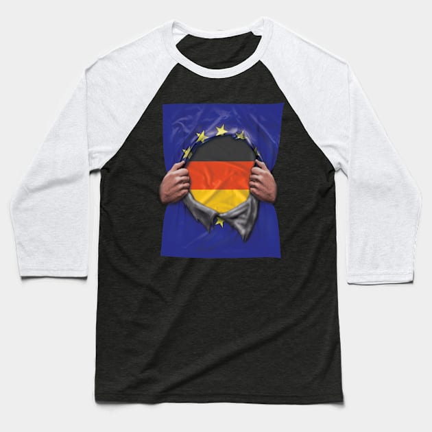 Germany Flag European Union Flag Ripped Open - Gift for German From Germany Baseball T-Shirt by Country Flags